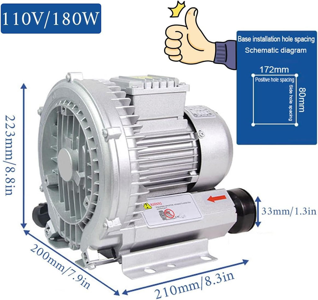 Regenerative Blower High Pressure Vortex Ring Blower 110V 180W 350W 550W 750W Fish Ponds Aeration Oxygenation Machine Industrial Vacuum Pump for Air Blowing Or Suction(350W)