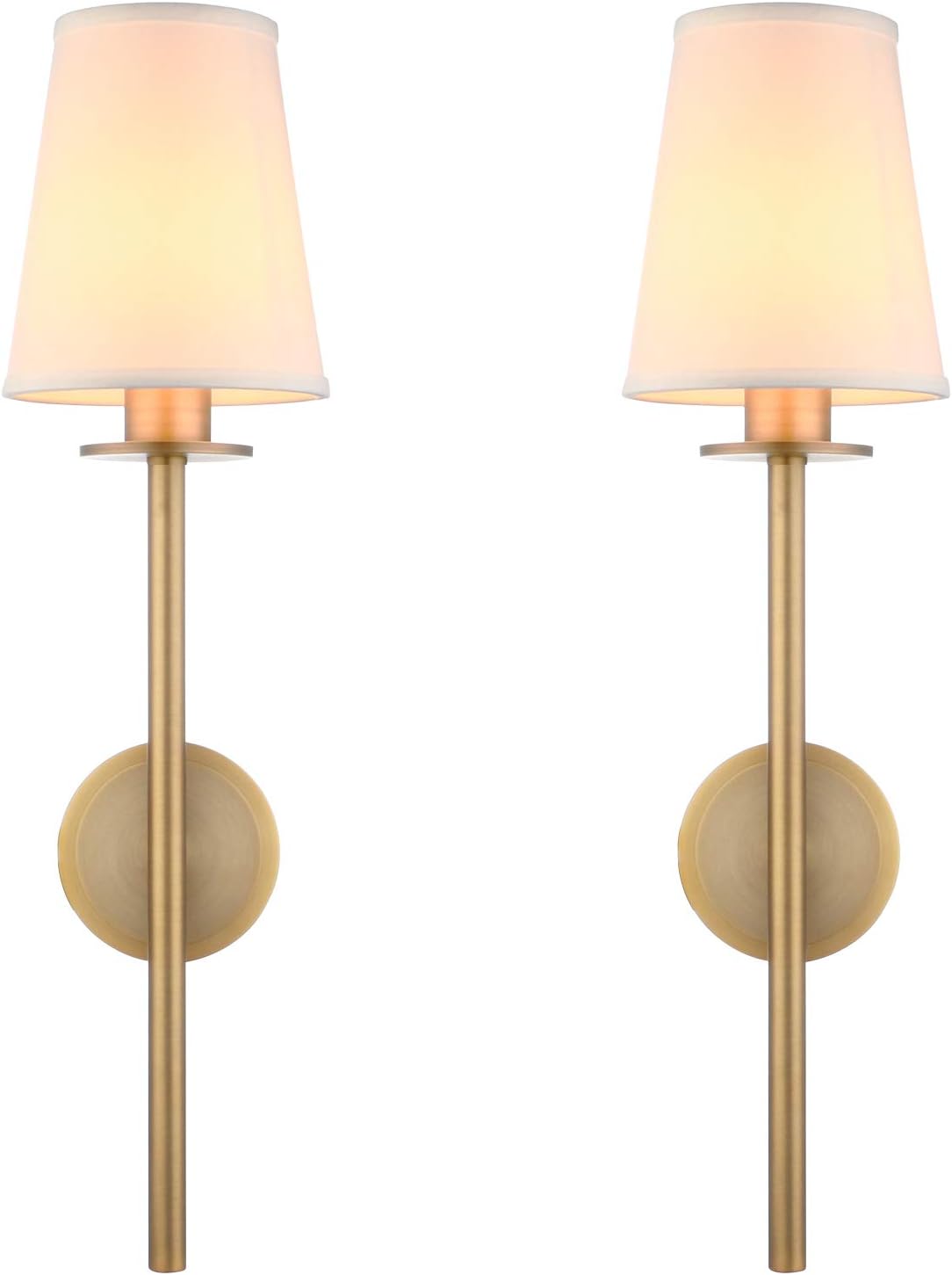 PERMO Set of 2 Modern Classy Vintage Wall Sconce with Flared White Textile Lamp Shade Living Room Bedside Reading Fireplace Area Wall Light Fixture (Antique)