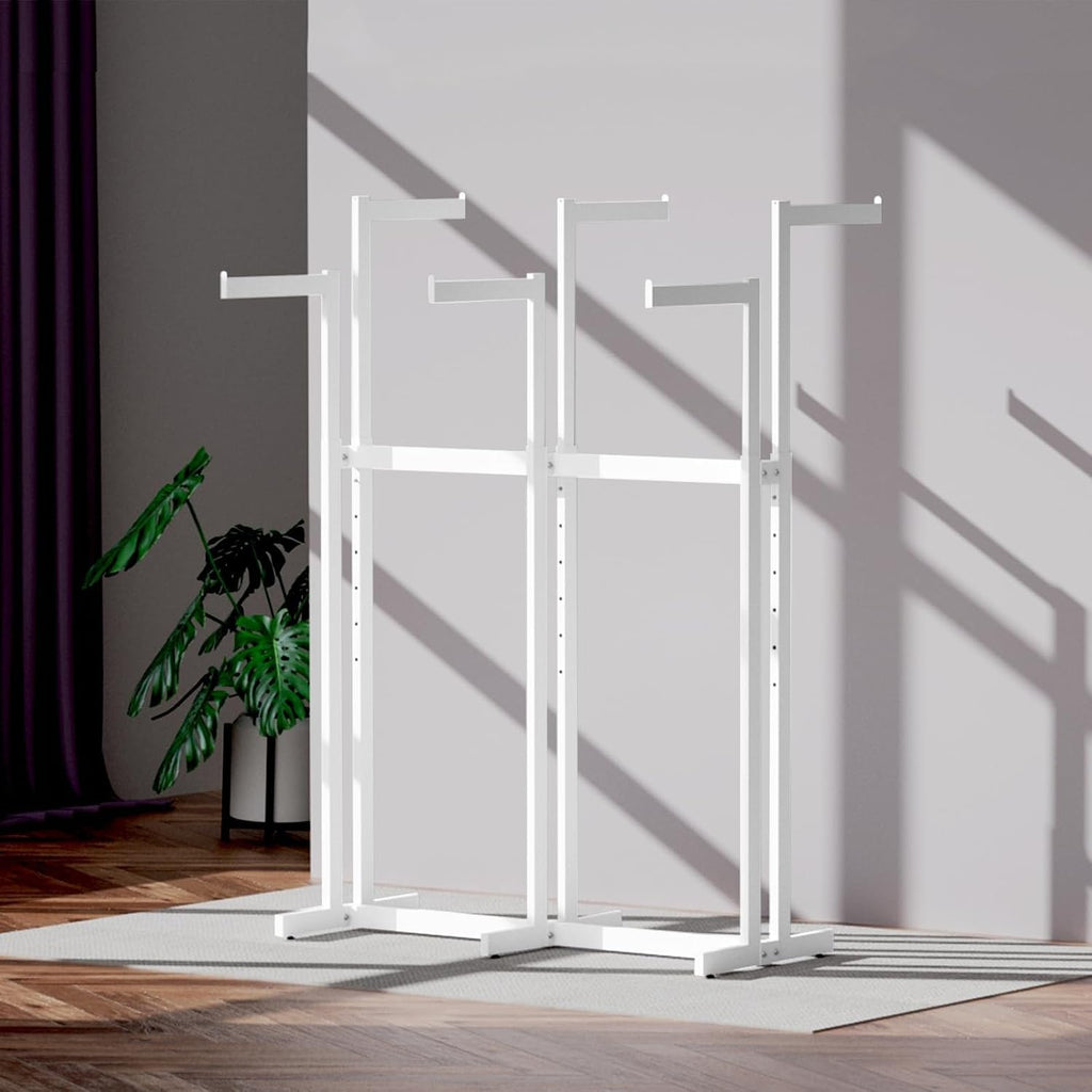 Clothing Racks - Metal Garment Racks for Retail Display Hanging Clothes, Heavy Duty Gold Commercial Clothing Display Rack with Wheels, FreeStanding Sturdy C(White