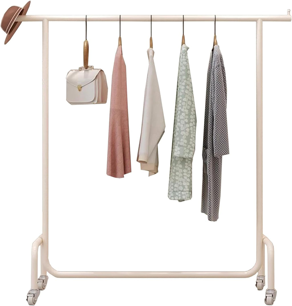 Heavy duty Garment rack White Metal Clothing Rack With Wheels, Commercial Heavy Duty Clothes Rail For Hanging Clothes, Freestanding Clothes Display Rack, Single Rod Coat Rack For Bedrooms ( 80X40X160