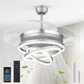 42 Inch Retractable Ceiling Fans with Lights and Remote, Modern Chandelier Fandelier Ceiling Fans, Quiet Reversible DC Motor, 6 Speeds, 3 Color Dimmable LED for Bedroom Living Room (Silver)