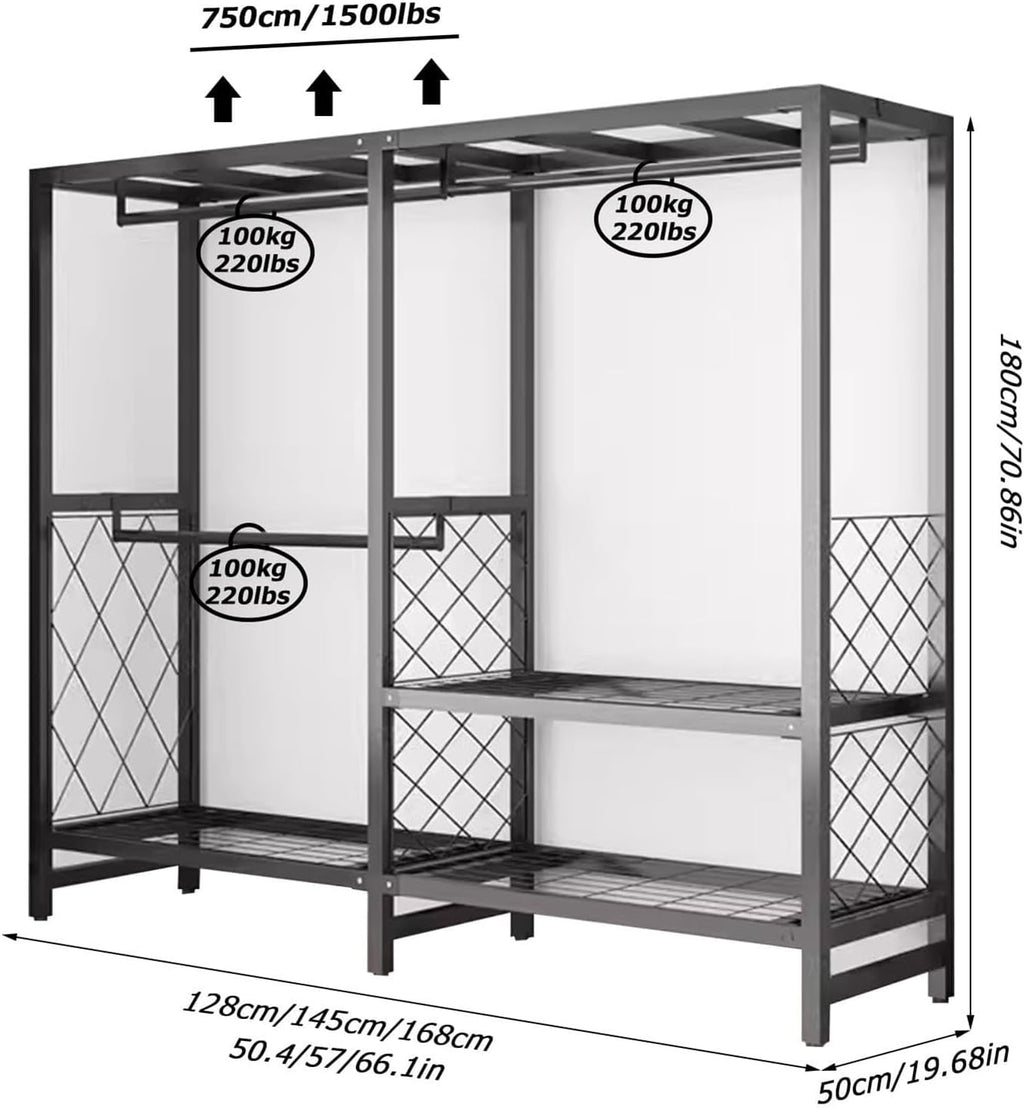 Foldable Clothing Rack - Heavy Duty Rolling Garment Rack With Cover, Portable Freestanding Closets Wardrobe, Width 19.68in, Max 1500lbs, For Hanging Clothes, Metal Armoires,multiple Sizes(Color:A,Size