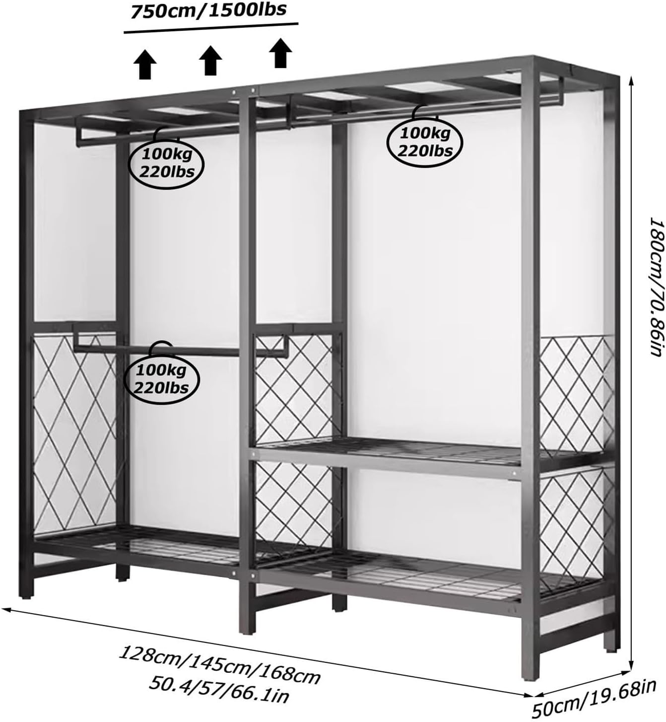 Foldable Clothing Rack - Heavy Duty Rolling Garment Rack With Cover, Portable Freestanding Closets Wardrobe, Width 19.68in, Max 1500lbs, For Hanging Clothes, Metal Armoires,multiple Sizes(Color:A,Size