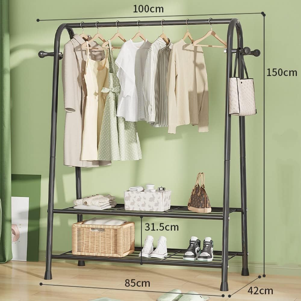 Clothes Rack Freestanding Double-Rail Garment Rack Multifunctional Bedroom Clothes Rack, Minimalist Design Metal Clothes Rack for Hanging Clothes for Coats, Skirts,Shirts,Sweaters