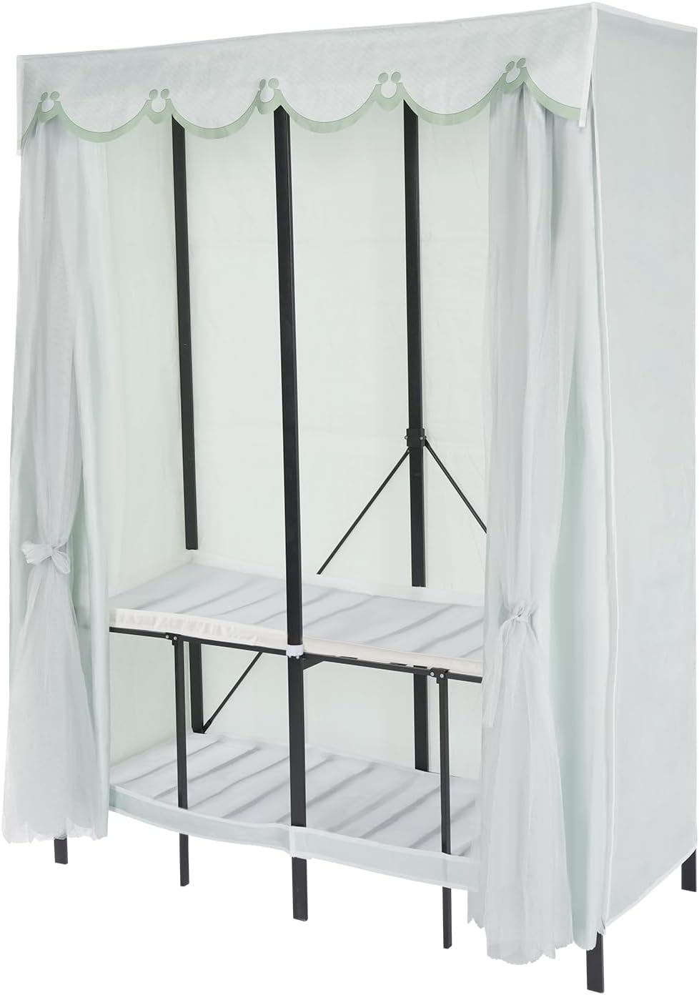Wardrobe Closet Rack, Heavy-Duty Foldable Garment Rack with Cover, 1100lbs Capability Freestanding Clothes Organizer, Enclosed Curtain Armoires For Hanging Clothes (Green)