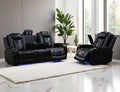 Leather Power Recliner Sofa Set with LED, Living Room Furniture Sets, 2 Piece Reclining Couches, Recliner Sofa and Chair Set with Arm Storage/Cup Holders/Charging Ports for Home Theater/Office