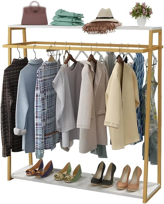 Heavy Duty Clothing Rack with Shelves, Metal Freestanding Garment Rack, Floor-Standing Double Hanging Rods Hangers Clothes Shelves, for Hanging Clothes Retail Display(100x40x150 cm)