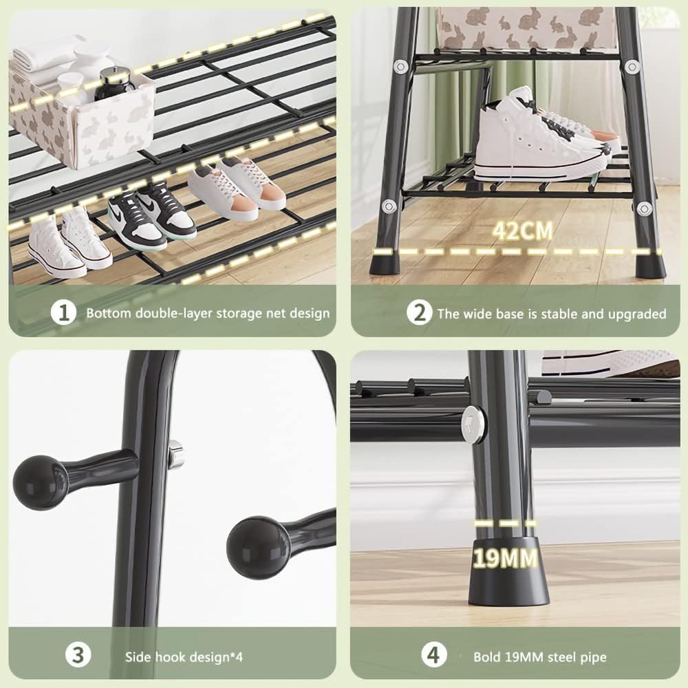 Clothes Rack Freestanding Double-Rail Garment Rack Multifunctional Bedroom Clothes Rack, Minimalist Design Metal Clothes Rack for Hanging Clothes for Coats, Skirts,Shirts,Sweaters