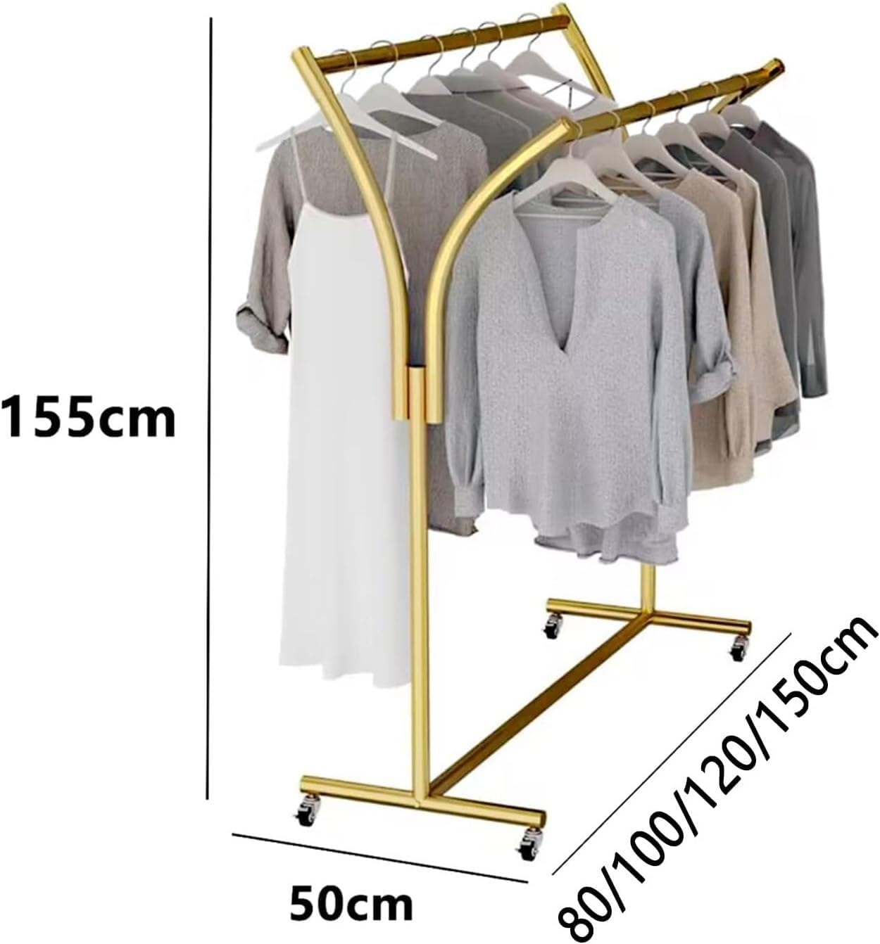Clothes Racks - Rack For Hanging Clothes Retail Display - Floor Standing Metal Garment Rack - Double Pole Coat Rack, Freestanding Garment Rack, For Bedroom,Home,Office,Indoor(Color:D 80x50x155cm)