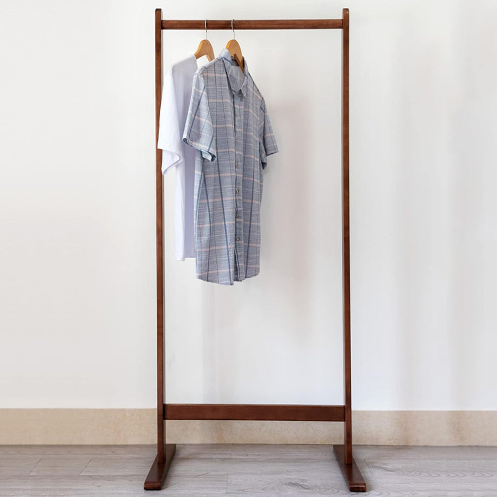 Heavy Duty Garment Rack Solid Wood Clothing Rack for Hanging Clothes Large Capacity Clothes Rail for Bedrooms and Entryway Freestanding Coat Rack, Easy to Assemble (Walnut Color 65X38X150CM)