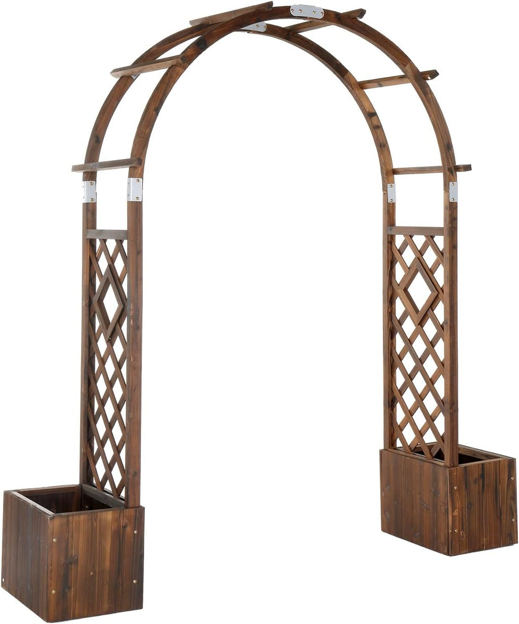 VINGLI Wooden Garden Arbor, Heavy Duty Outdoor Frame Trellis with Planter for Ceremony, Wood Trellis Garden Arch Pergola for Plant Climbing, Patio, Lawn, Wedding (with Planter)