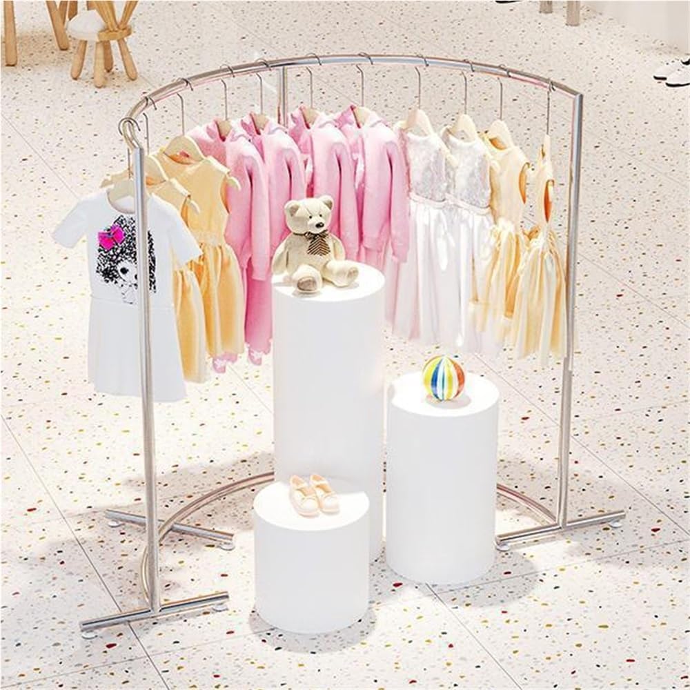Stainless Steel Half-Circle Clothing Display Rack, Freestanding Garment Rack with Anti-Slip Foot Pads, Modern Retail Floor Rack for Store and Showroom Use(100 * 170CM(39.4 * 66.9IN))