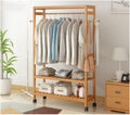 Generic Garment Rail Shoe Bench Coat Stand Rack Hanger Wooden Coat Rack Freestanding Garment Rack With 3 Storage Shelves And 4 Hooks, Coat Rack With 360° Wheels For Entryway, Hallway, Bedroom And L
