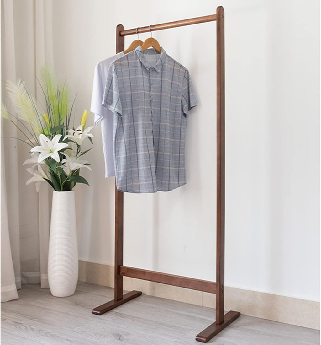 Heavy Duty Garment Rack Solid Wood Clothing Rack for Hanging Clothes Large Capacity Clothes Rail for Bedrooms and Entryway Freestanding Coat Rack, Easy to Assemble (Walnut Color 65X38X150CM)
