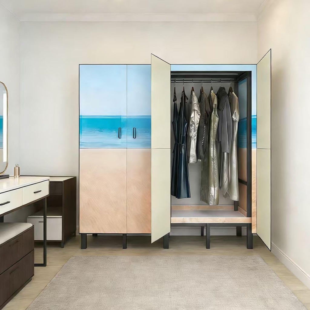 Portable Wardrobe Closet, Heavy Duty Clothing Rack for Hanging Clothes, Metal Clothes Rack with Cover and Hanging Rods, Freestanding Wardrobe Armoire Load 1000 LBS (Sky 49)