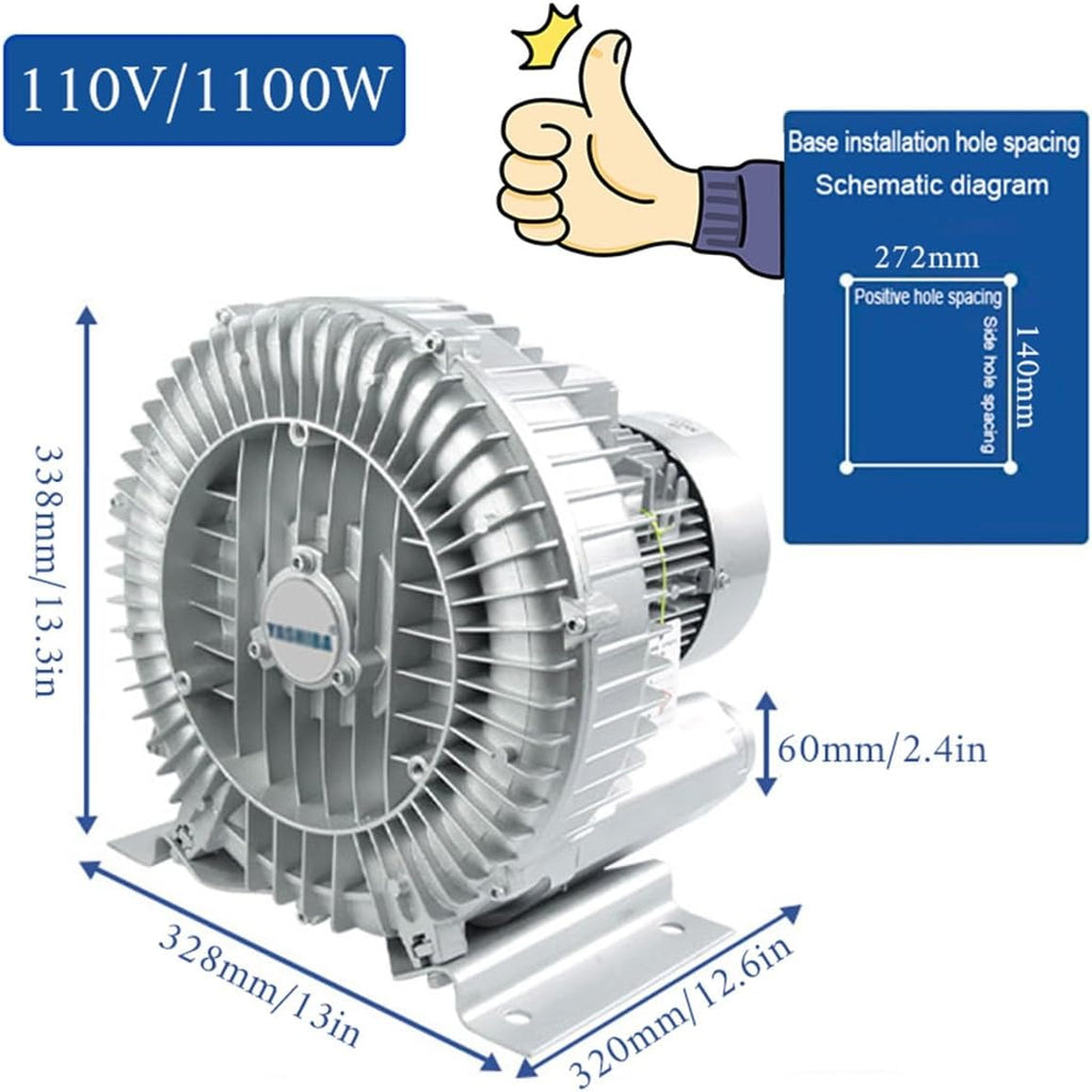 Regenerative Blower High Pressure Vortex Ring Blower 110V 180W 350W 550W 750W Fish Ponds Aeration Oxygenation Machine Industrial Vacuum Pump for Air Blowing Or Suction(350W)