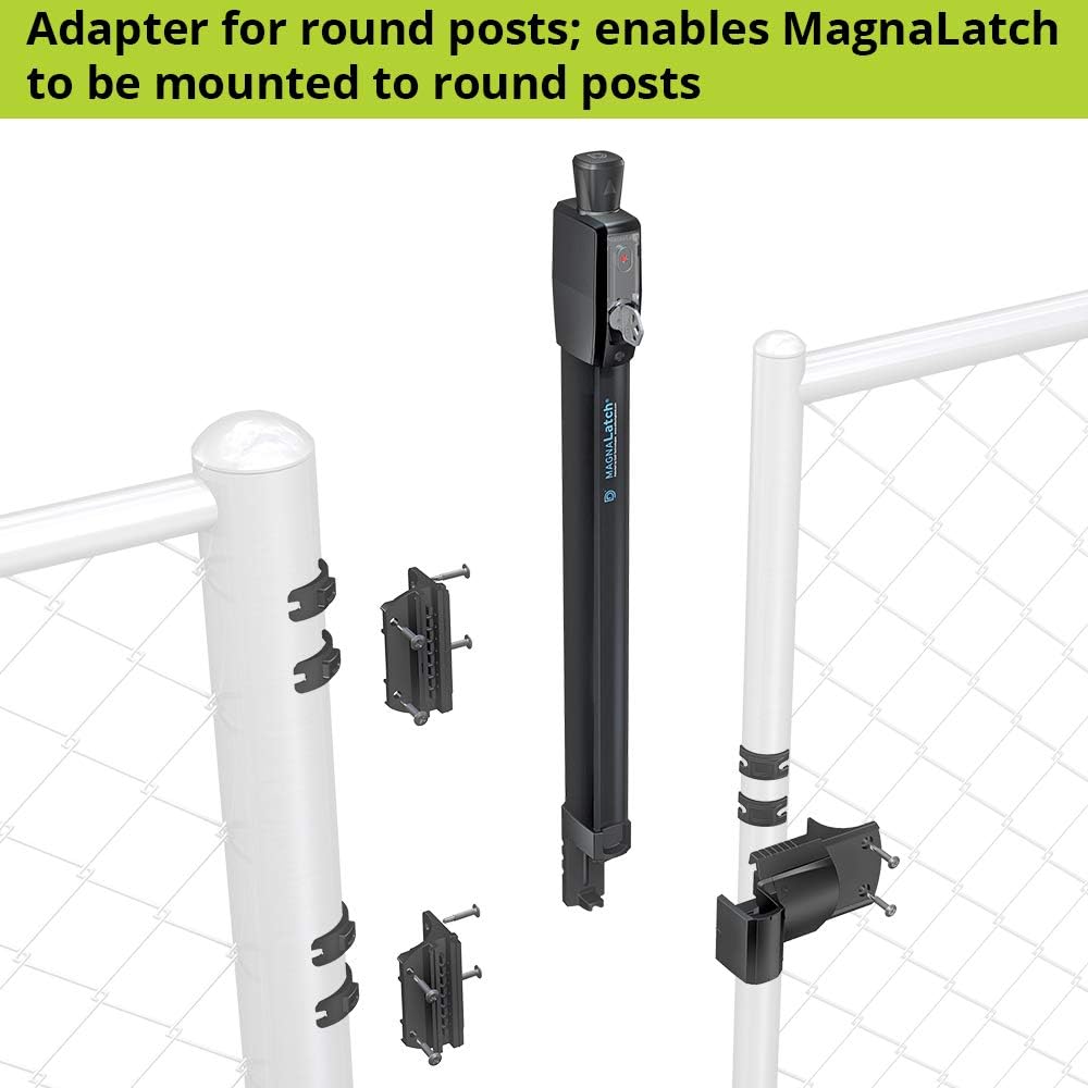D&D Technologies ML3VPKA+ML3RPK MagnaLatch Vertical Pull 12-inch Gate Latch with Round Post Adaptor Kit for Round Posts, Child & Pet Safety Magnetic Gate Latch, Weather-Resistant Hardware, Black
