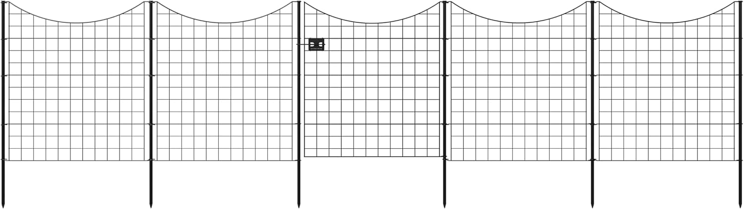 39in H (4 Fence Panels + 1 Gate) No Dig Easy Install Zippity Black Metal Fence, Decorative Garden Barrier for Dogs, Temporary Animal Enclosure, Yard Border Panels, WF29014
