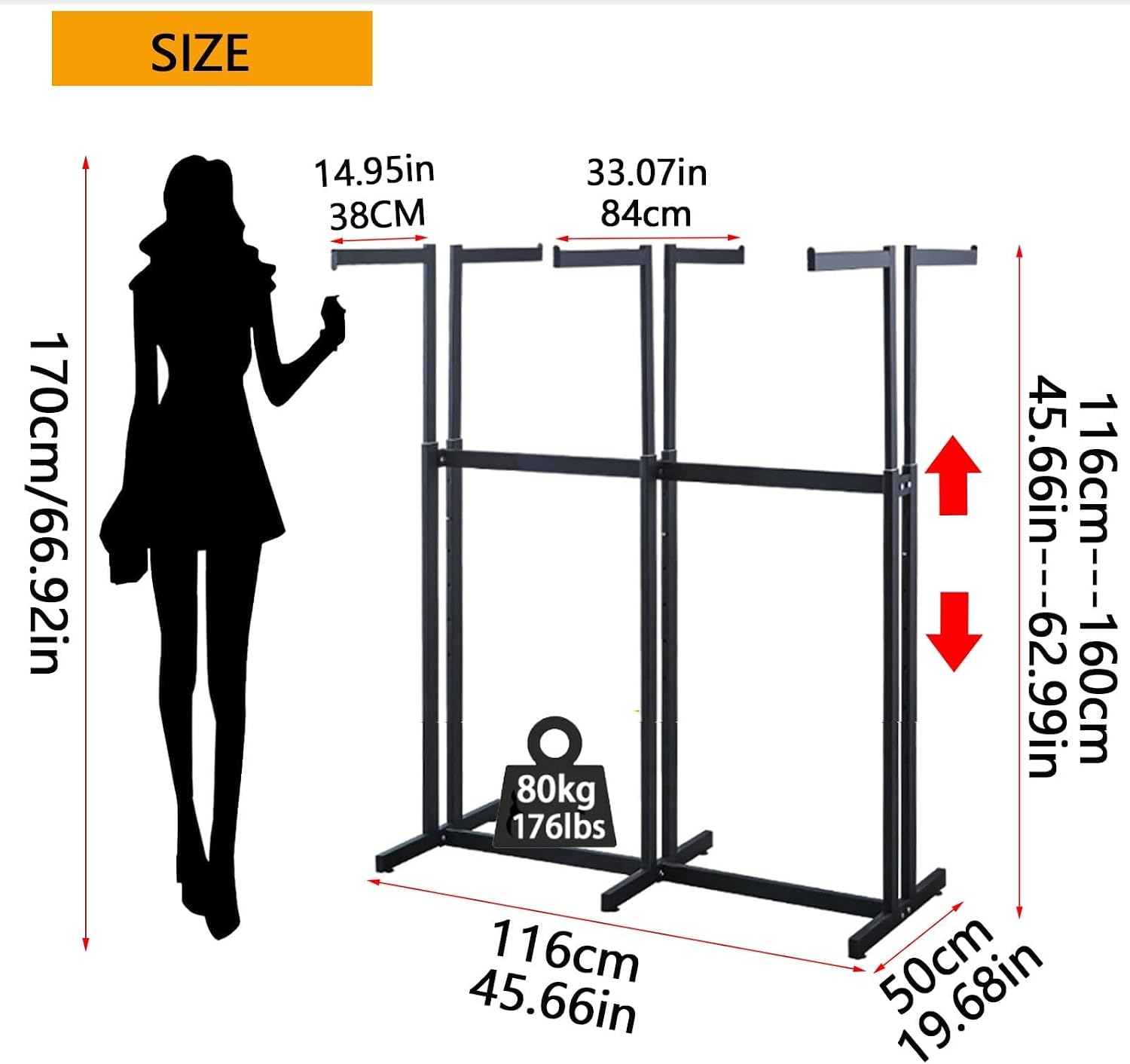 Clothing Racks - Metal Garment Racks for Retail Display Hanging Clothes, Heavy Duty Gold Commercial Clothing Display Rack with Wheels, FreeStanding Sturdy C(White