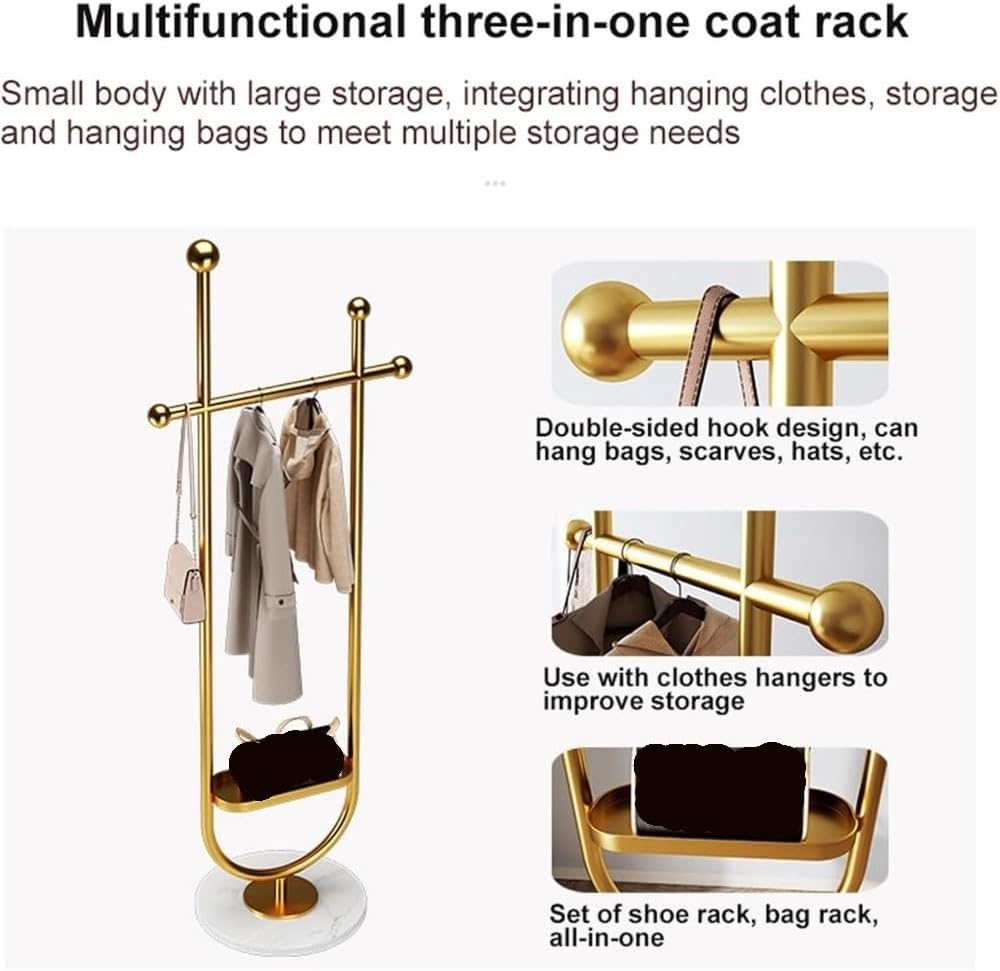 Floor Coat Hanger Heavy-Duty Metal Coat Rack,Gold Clothes Rack with Marble Base,Sturdy Garment Rack for Storing Clothes, Shirts Standing Coat Rack(Black)