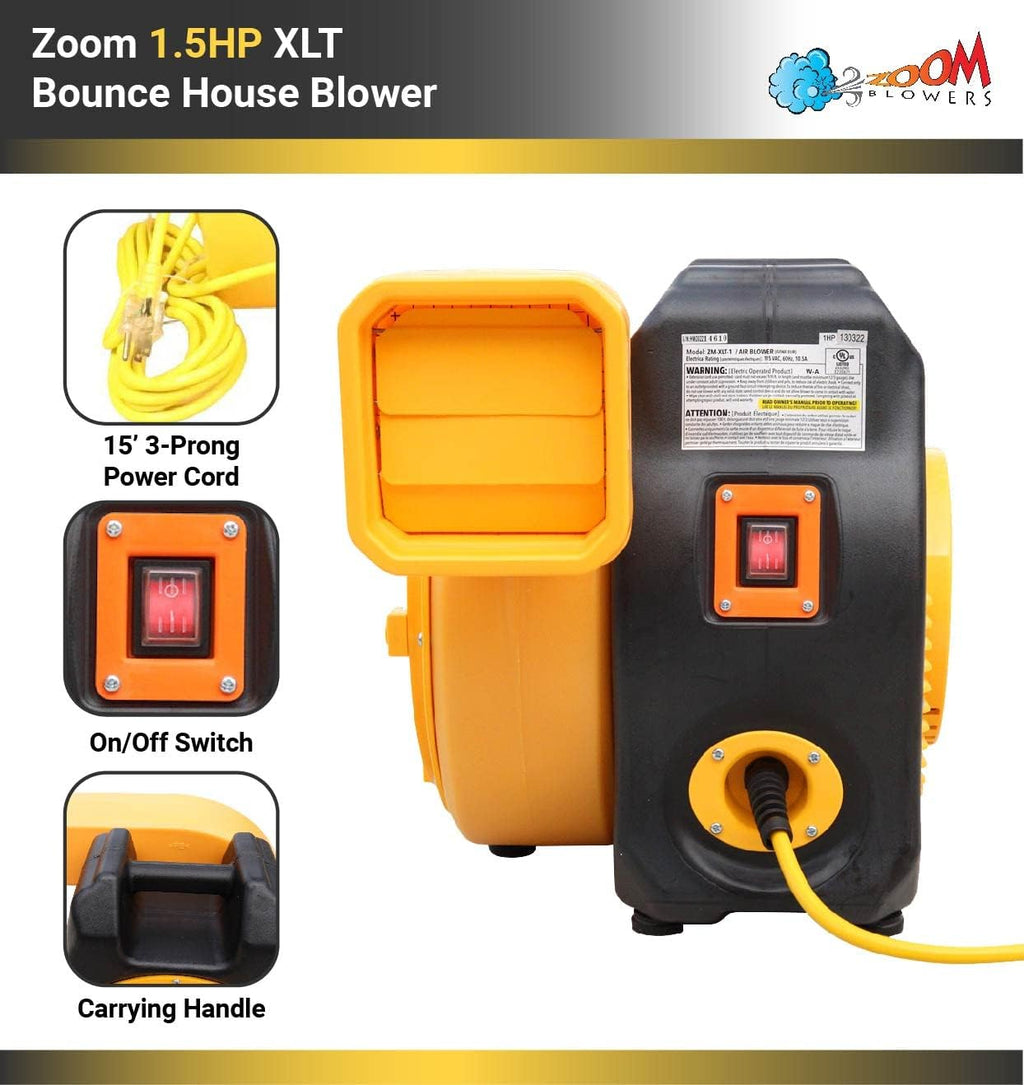 Zoom Blowers XLT Inflatable Bounce House Blower for Bouncy Jump Castle, Water Slides, and Obstacle Course, Electric, Energy Efficient, Low Amp Draw, Commercial-Grade