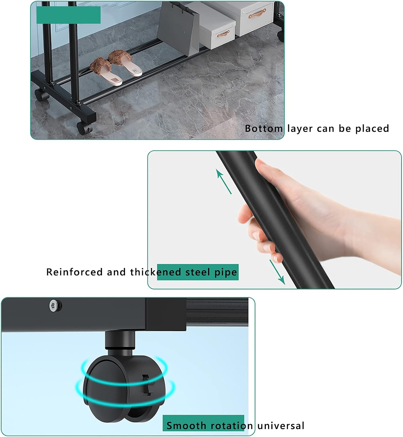 Clothes Rack Heavy Duty Garment Racks,with Shelves Industrial Free- Standing Metal Coat Rack,for Clothes Shirts Bags Pants Shoes Storage Boxes