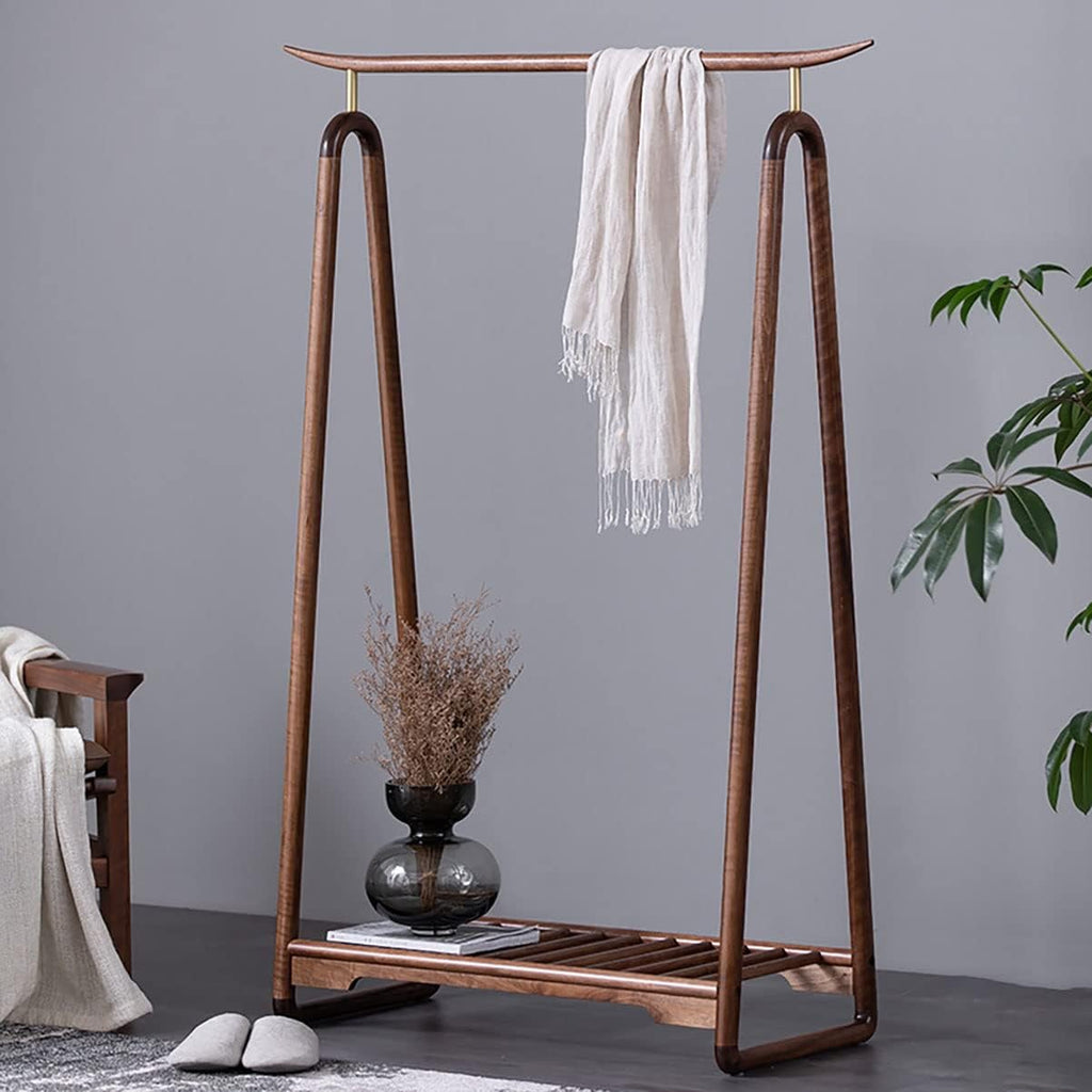 Heavy Duty Free-Standing Garment Rack, Solid Wood Clothing Rack with Hanging Rod, Multifunctional Hanging Clothes Rack