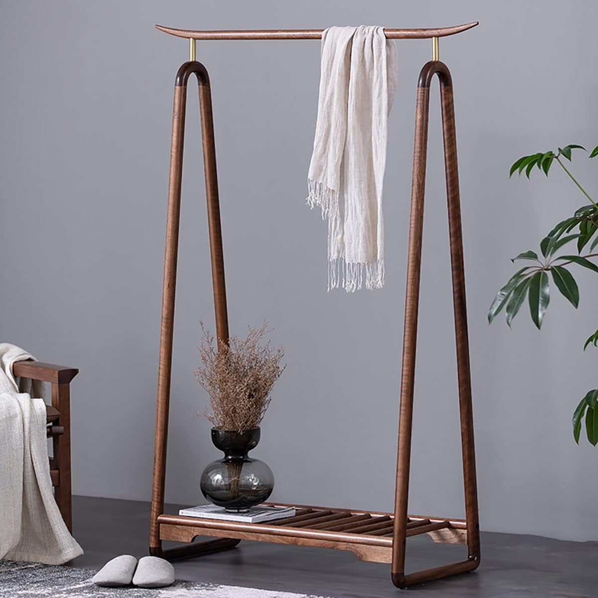 Heavy Duty Free-Standing Garment Rack, Solid Wood Clothing Rack with Hanging Rod, Multifunctional Hanging Clothes Rack