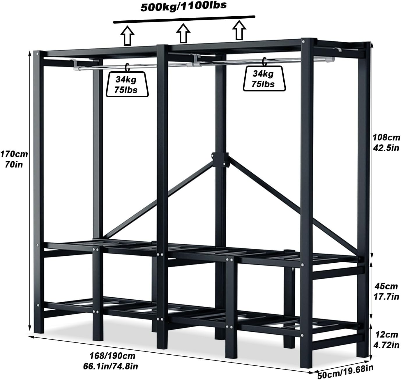 Large Heavy-Duty Portable Wardrobe Closet Rack with Cover - Rolling Freestanding Clothes Organizer System for Hanging Clothes