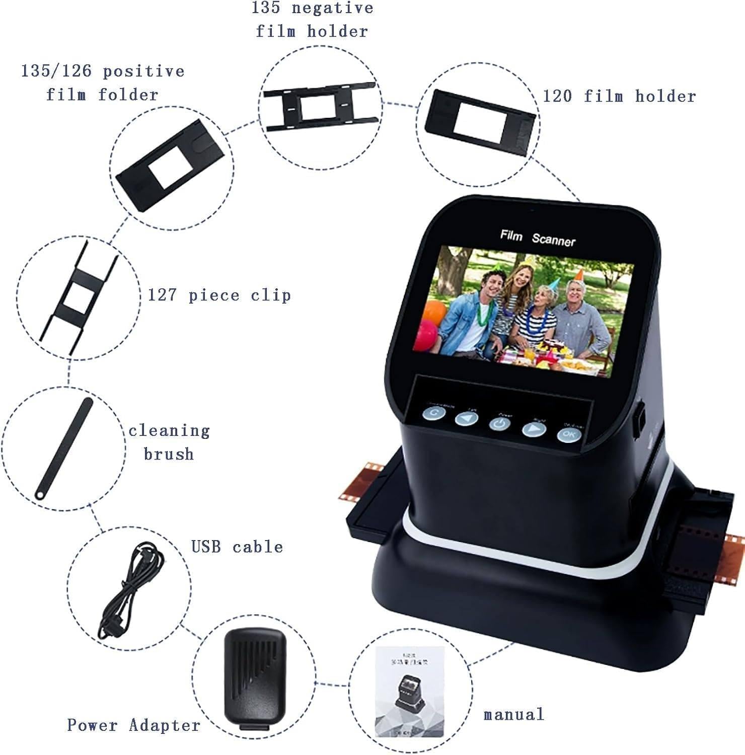 Film Slide Scanner, ，High Resolution 120 Film Scanner 22 Mega Pixels Slide Negative Photo Scanne，Built-in 128MB Memory，with 4.3' LCD Screen