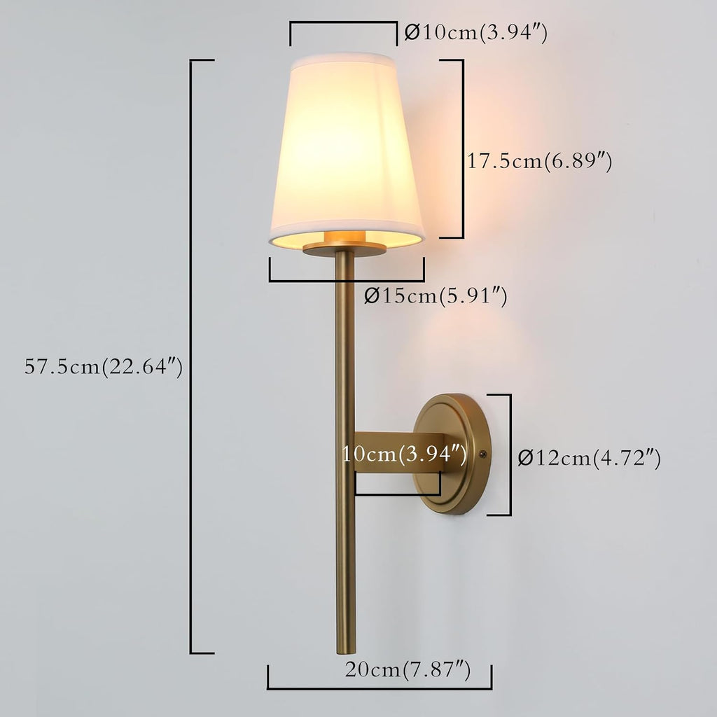 PERMO Set of 2 Modern Classy Vintage Wall Sconce with Flared White Textile Lamp Shade Living Room Bedside Reading Fireplace Area Wall Light Fixture (Antique)