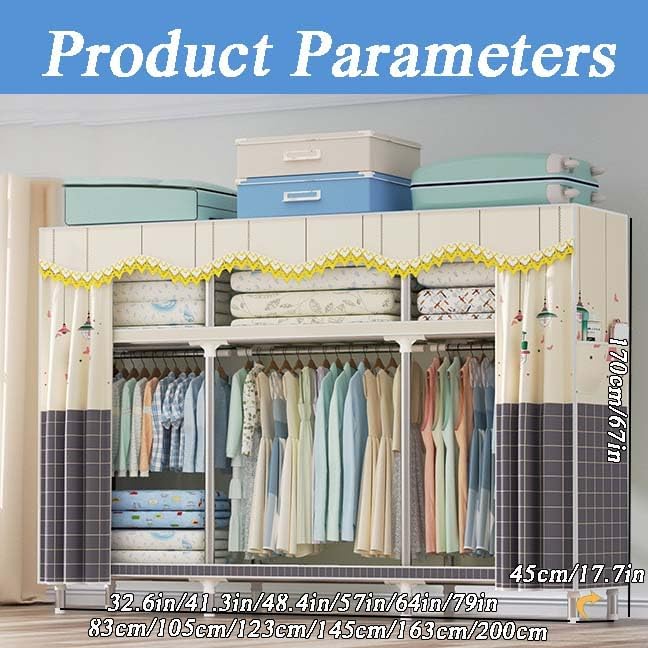 HUHJYUGE Portable Closet for Bedroom, Freestanding Closet Organizer, Heavy Duty Garment Rack, Wardrobe Clothes Organizer with Non-Woven Fabric Cover, Bedroom Armoire, for Cloakroom