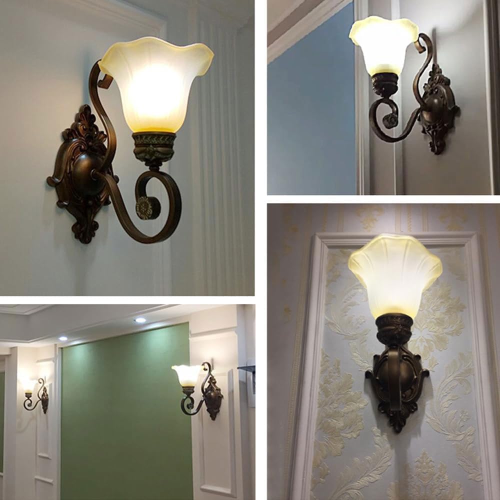 Vintage Floral Wall Sconces Set of 2,Resin Iron Lampshade Old Style Lamp Sconce Wall Decor with Glass Shades for Living Room Bedroom Hallway (2 Pack)