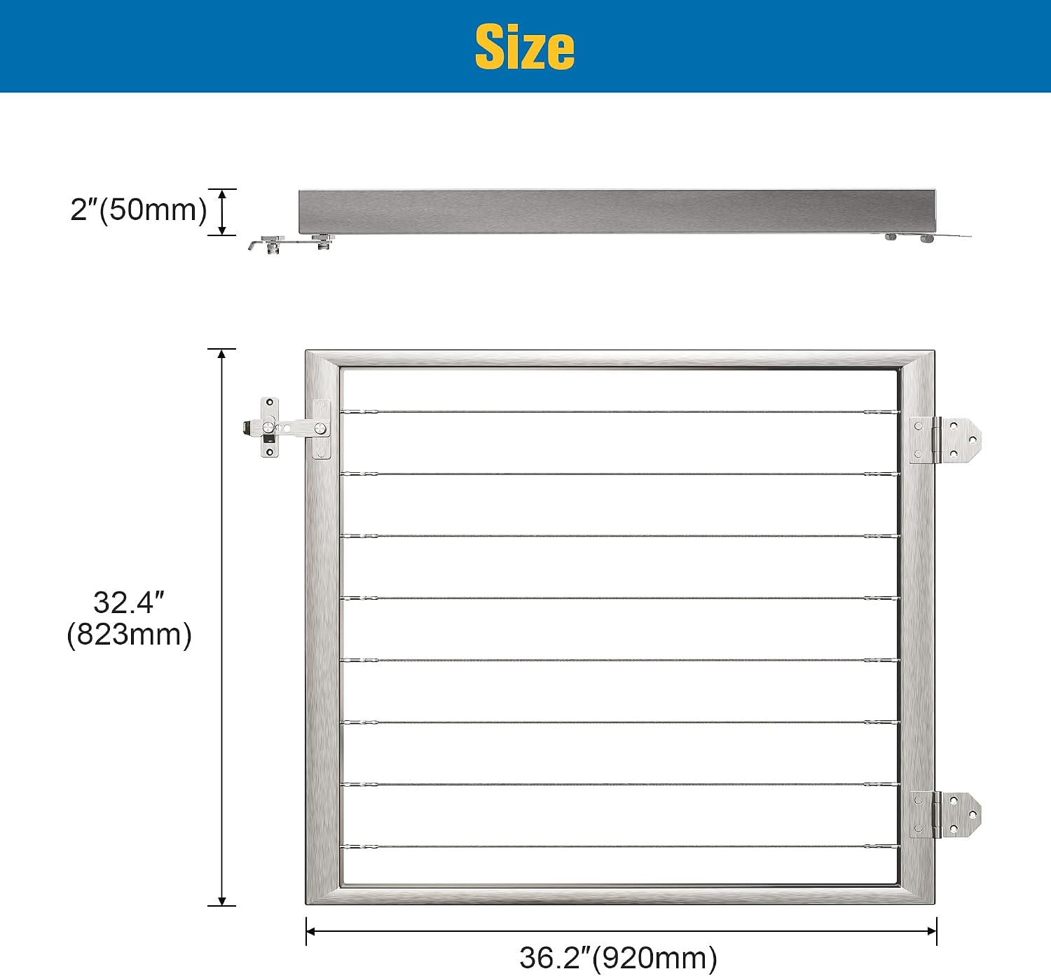 Outdoor Gate Integrated Welding Cable Railing Gate for Wood Metal Cable Railing System Stainless Steel Fence Gate (Left Hand in Swing, Slivery)