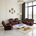 Pon Living Luxurious Leather Reclining Sofa Set with LED, Power Recliner Sofa Set, Living Room Furniture Sets with Cup Holders/USB Port & Storage Consoles for House/Home Theater