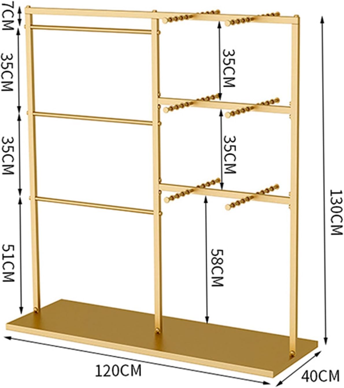 Commercial Metal Clothes Rack Garment Rack Freestanding Underwear Storage Shlef, Heavy Duty Clothing Rack, Coat Rail Display Stand Boutique Hanger with 3 Tier STO(Gold