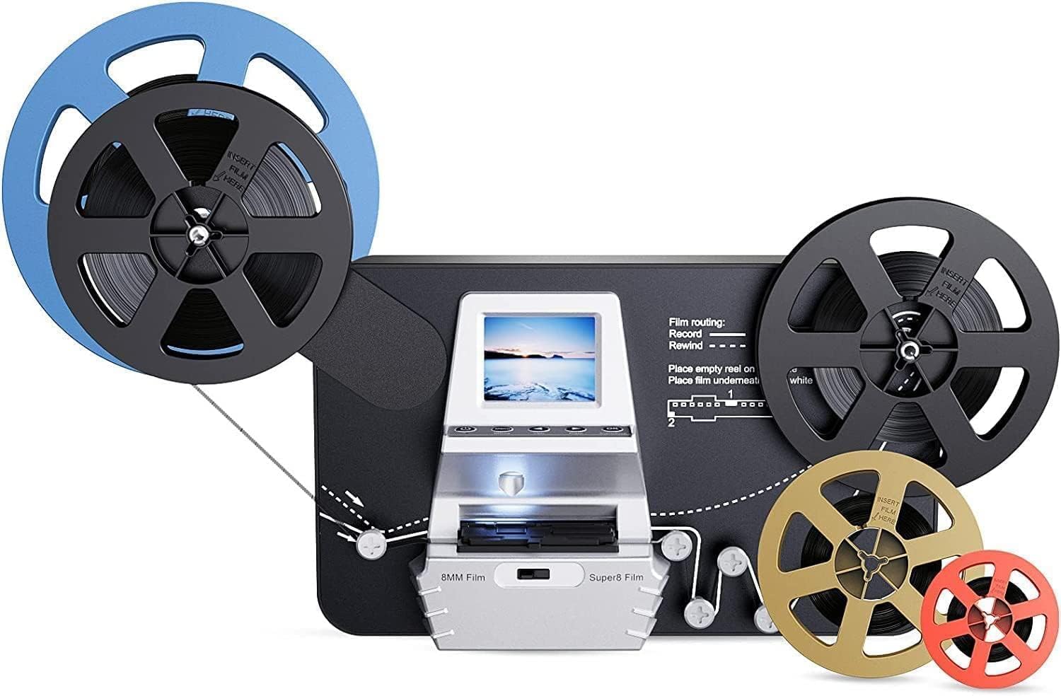 8mm & Super 8 Reels to Digital MovieMaker Pro Film Digitizer,Film Scanner,Converts Frame by MP4 Files, with 2.4'' Screen, Viewing Saving on SD Card(Included) for 3'5'7'9' Reels, Black