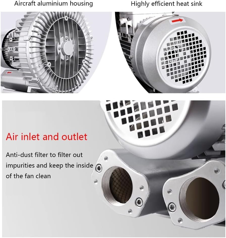 Regenerative blower 0.24HP 0.33HP 0.47HP Ring Blower - High-Pressure Vortex Ring Blower, For Fish Tank Centrifugal blower Aluminum Alloy 110V 50Hz(180W/0.24HP)