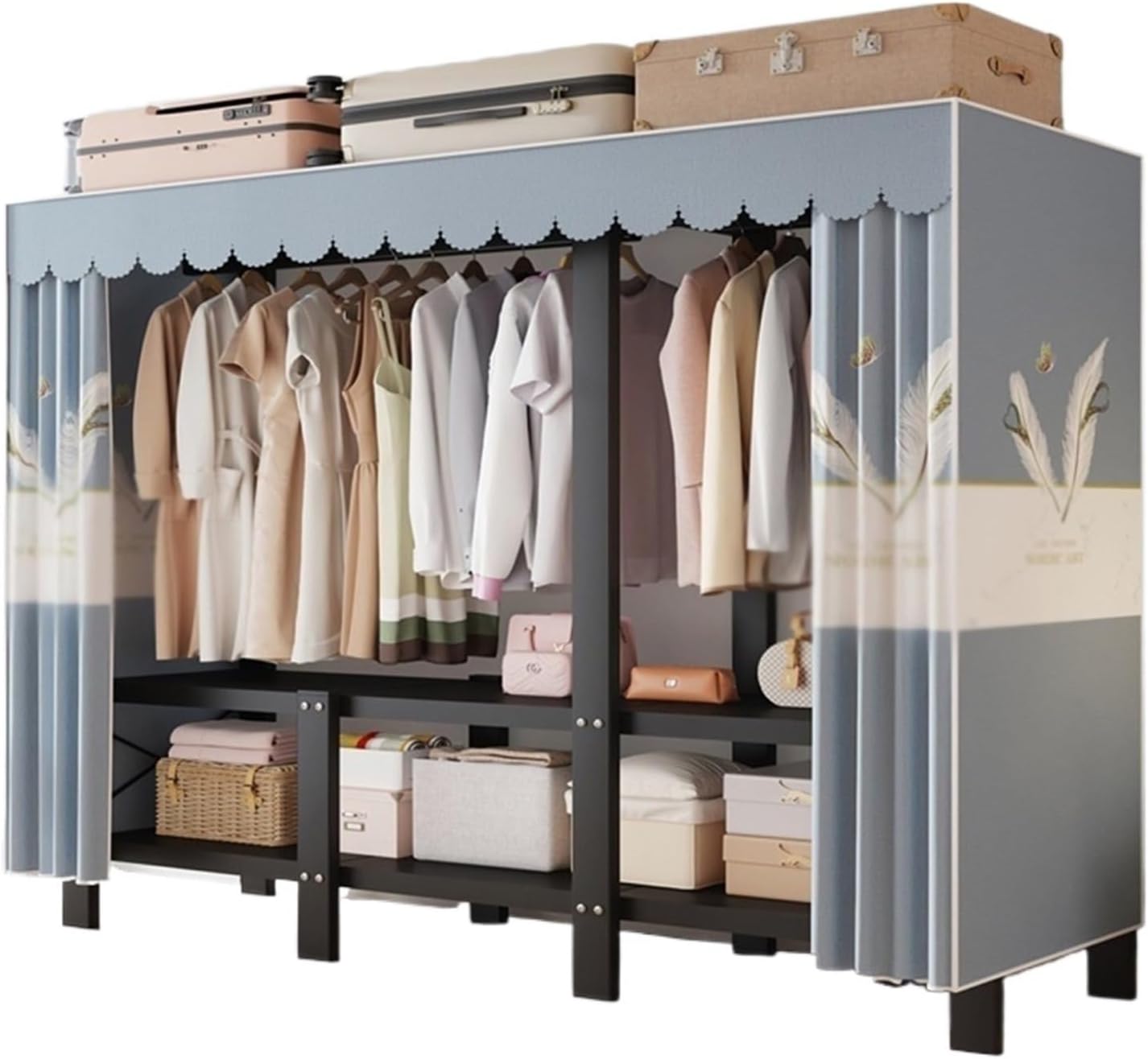 Heavy Duty Closet Organizer System,Adjustable Garment Rack,Extra Wide Portable Closet Loads 1200LBS Freestanding Garment Rack For Bedroom(128X48X170CM)