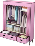 Garment Rack Heavy Duty Clothes Rack With Cover Freestanding Metal Clothing Rack Portable Closet Wardrobe With 2 Hanging Rods And 3 Drawers For Bedroom (Color : Pink, Size : 125x45x168cm)