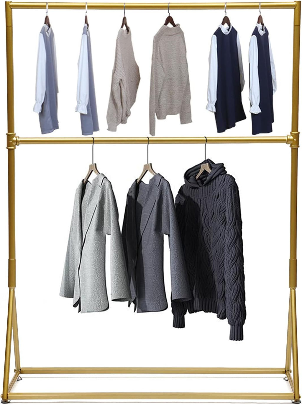 47.2x15.7x62.9 Inch Portable Iron Durable 2 Tier Clothes Rack, Heavy Duty Portable Closet, Retro Freestanding Gold Garment Rack For Hanging Shirts Coats Suits Pants Gold