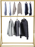 47.2x15.7x62.9 Inch Portable Iron Durable 2 Tier Clothes Rack, Heavy Duty Portable Closet, Retro Freestanding Gold Garment Rack For Hanging Shirts Coats Suits Pants Gold