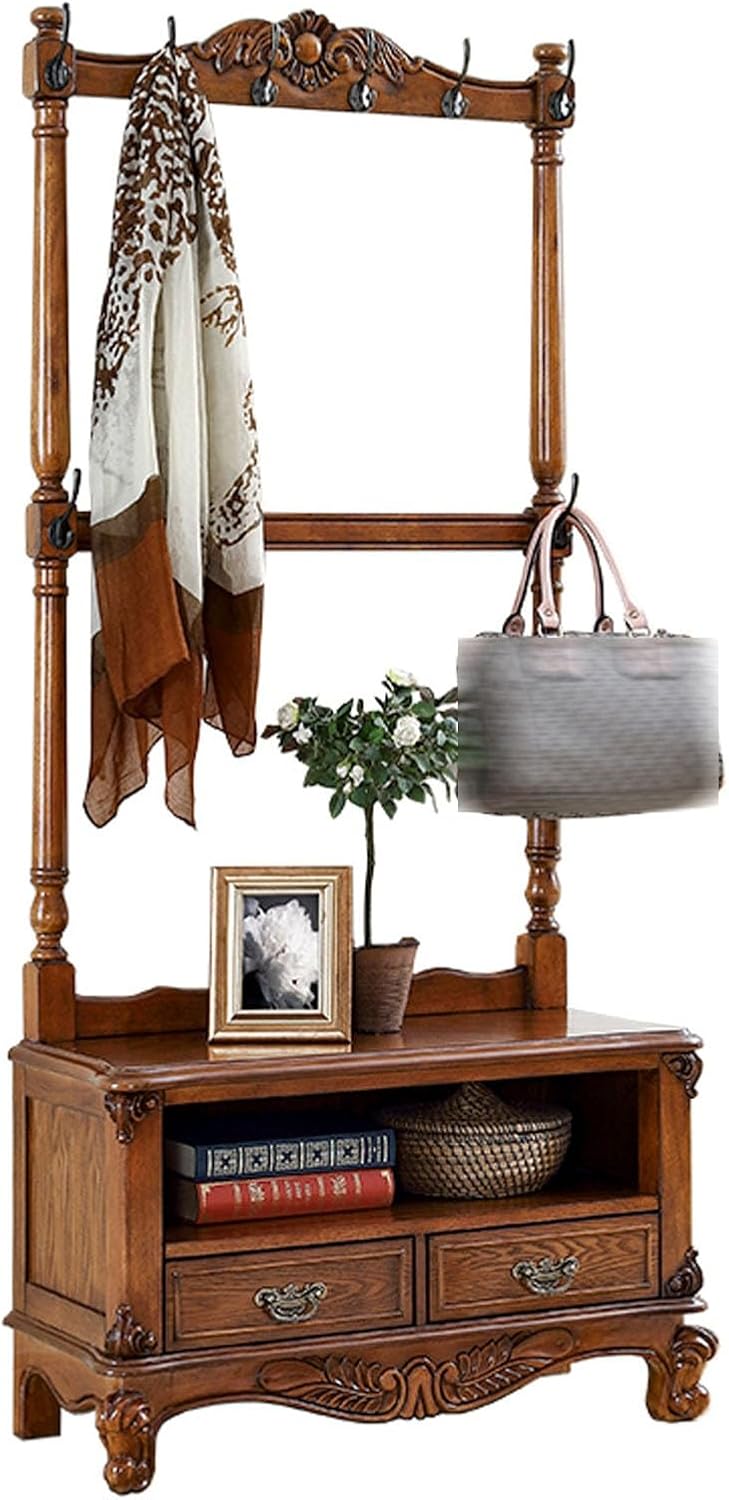 Solid Garment Racks, Clothes Rack, with Drawers and A Shelf, Floor Coat Rack Retro Wooden Floor-standing, Clothing Rack Bedroom for Hanging Shirts, Jackets