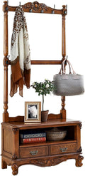 Solid Garment Racks, Clothes Rack, with Drawers and A Shelf, Floor Coat Rack Retro Wooden Floor-standing, Clothing Rack Bedroom for Hanging Shirts, Jackets