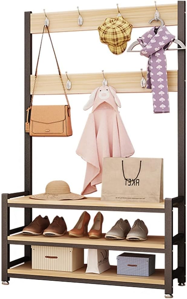 Metal Coat Rack Stand, Freestanding Garment Rack with Shoe Storage Bench and Hooks, for Bedroom Office Entryway/a/80Cm