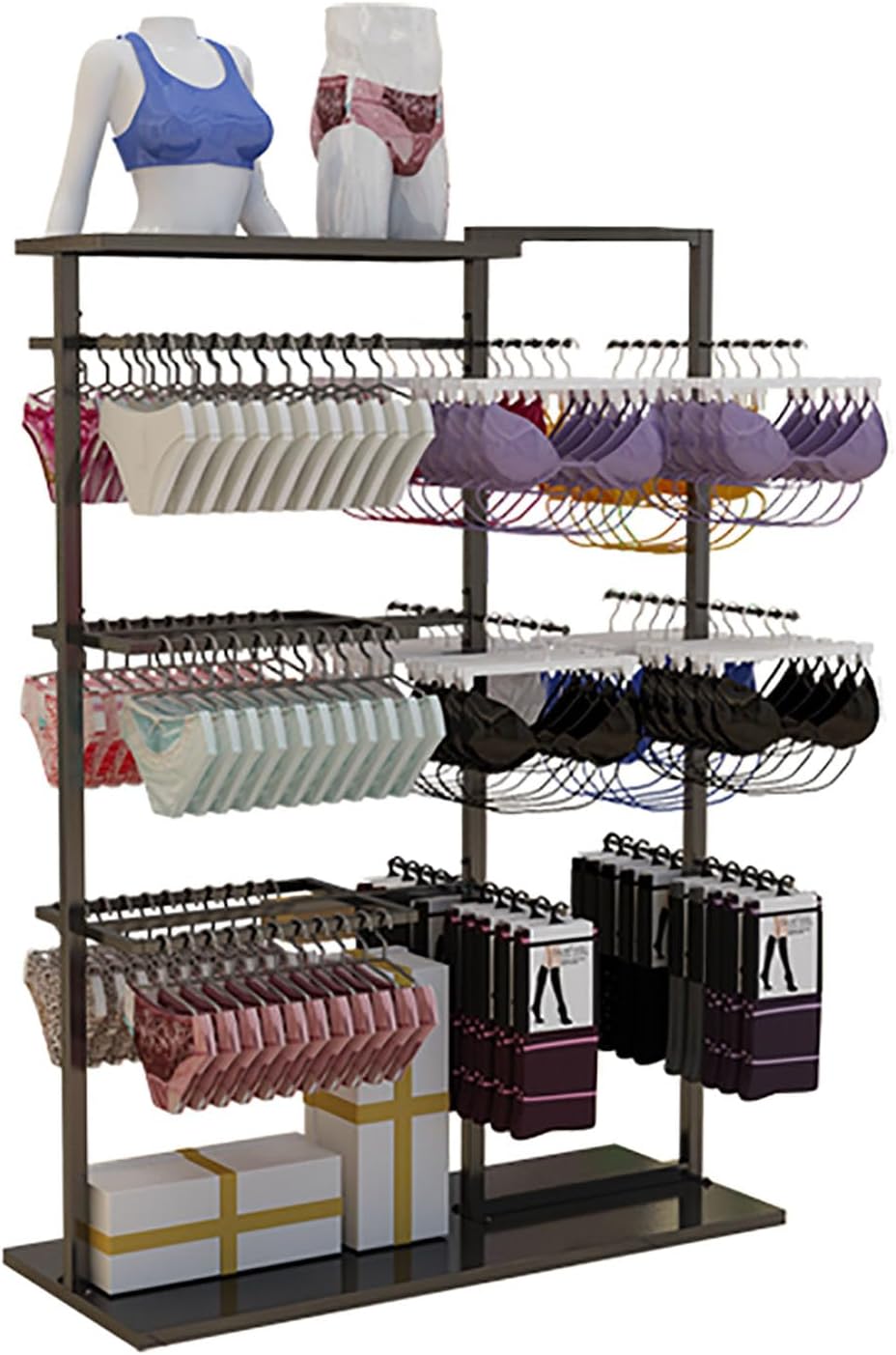 Underwear Display Stands, Freestanding Clothing Store Boutiques Retail Lingerie Garment Rack, Coat Rack Stand Commercial Shelves for Socks Bra Panties Scarves STO(Black