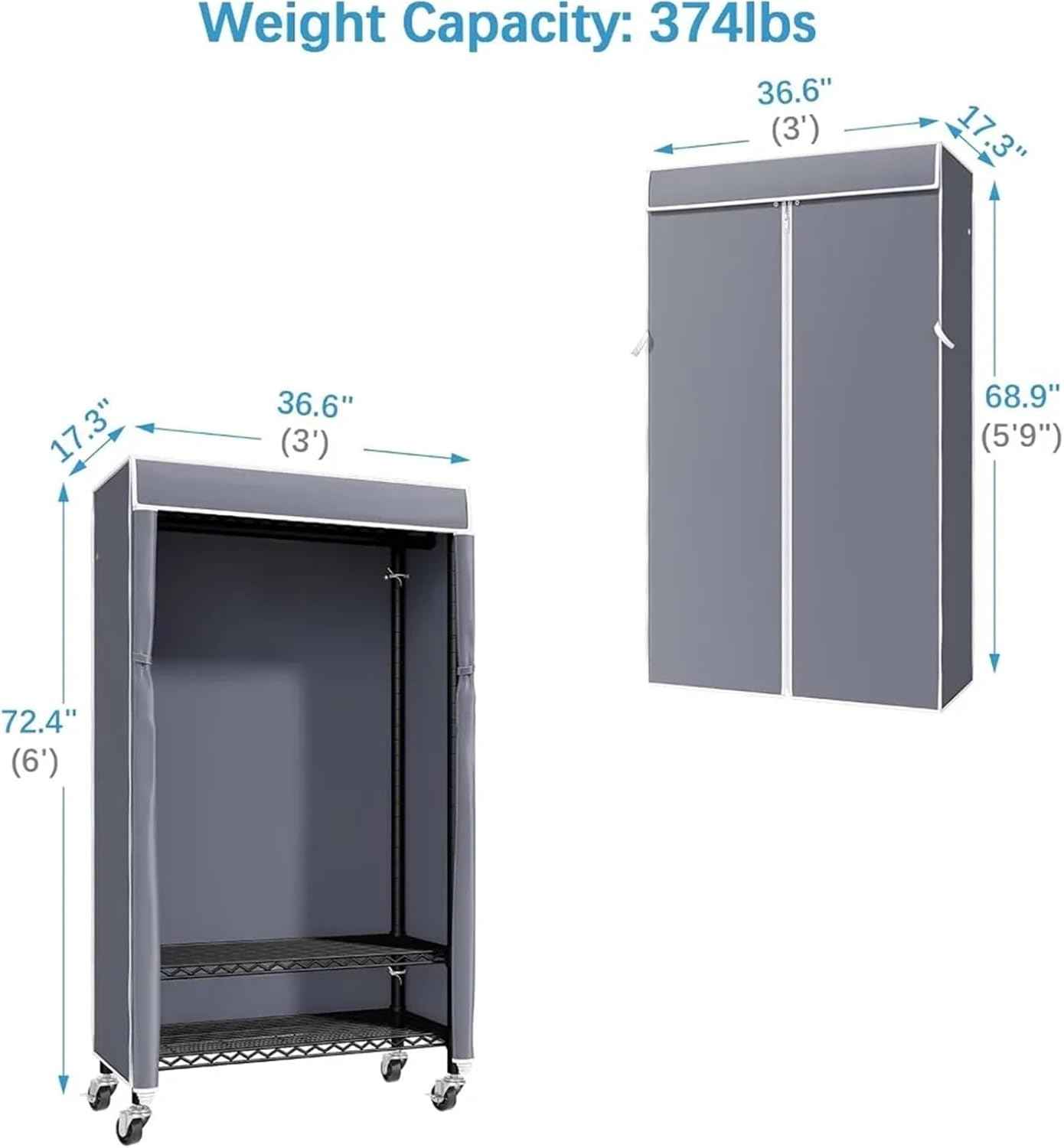 Wardrobe Closet Rolling Clothes Rack with Cover Portable Closet for Hanging, Heavy Duty Garment Freestanding(Color 3)
