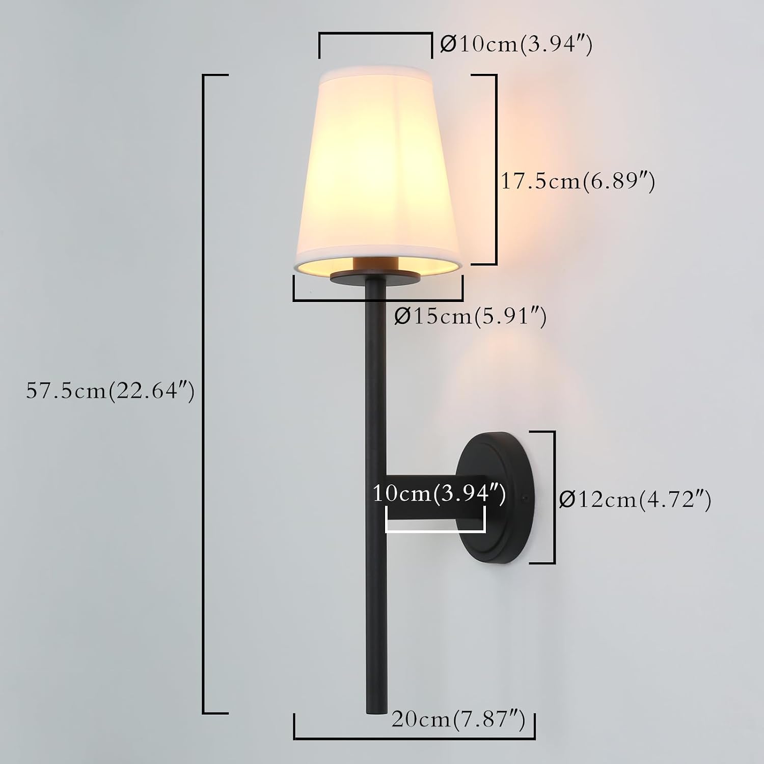 PERMO Set of 2 Modern Classy Vintage Wall Sconce with Flared White Textile Lamp Shade Living Room Bedside Reading Fireplace Area Wall Light Fixture (Black)