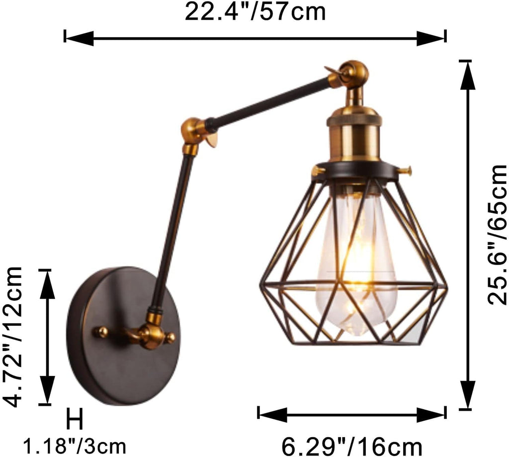 Kiven Battery Operated Wall Lamp, Industrial Wall Sconces, Warm White Wall Lighting Fixtures, Vintage Wall Mounted Lamp Set of 2 for Living Room Bedroom Hallway E26 Socket