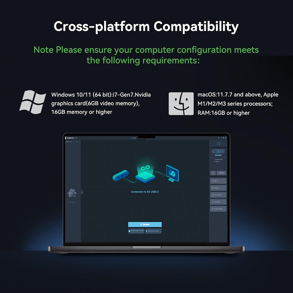 Creality CR-Scan Raptor 3D Scanner, 60fps Blue Laser & NIR, 0.02mm Accuracy, 24-Bit Color, Scans 5-2000mm Objects, Anti-Shake Tracking for Windows macOS